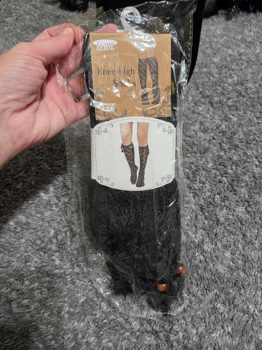 Knee-High Fashion Socks โ Black Lace Pattern